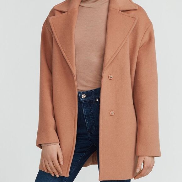 EXPRESS Wool-Blend Cocoon Coat Winter Peacoat Trench Tan Size XSMALL
